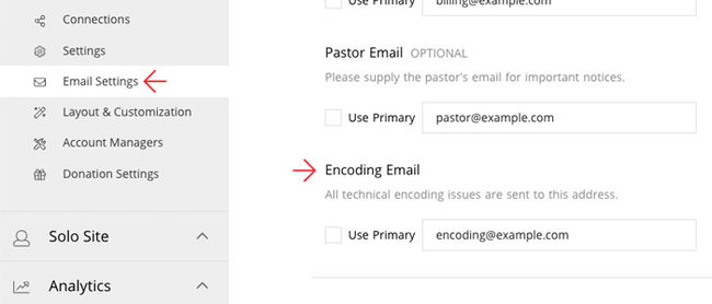 Encoding Email in the Broadcaster Dashboard